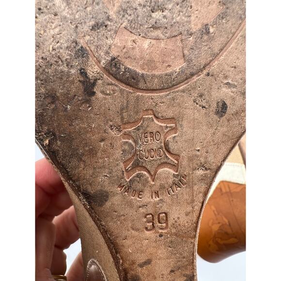Alvero Martini 1A Sandal Wedge Gold Brown Leather Made In Italy Womans Size 8.5 - Picture 6 of 6